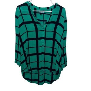 COPY - Cynthia Rowley Green and Navy Blue Summer Blouse